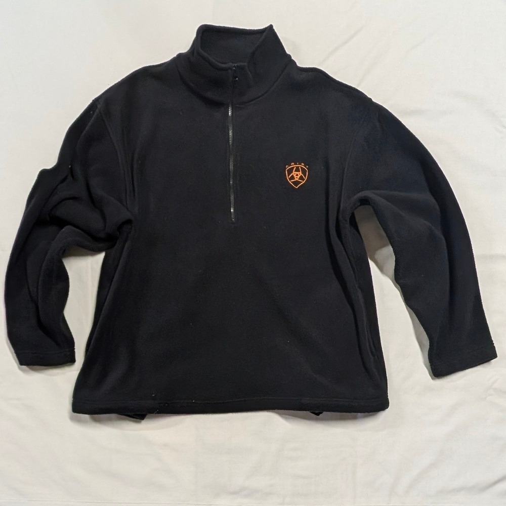 Ariat Men's XL Black Quarter Zip Fleece Pullover Orange Logo